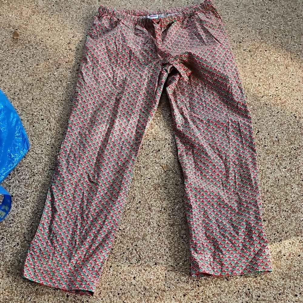 Vineyard Vines Red Green Whale Logo Patterned Elastic Waist Men's Pajama Pants M